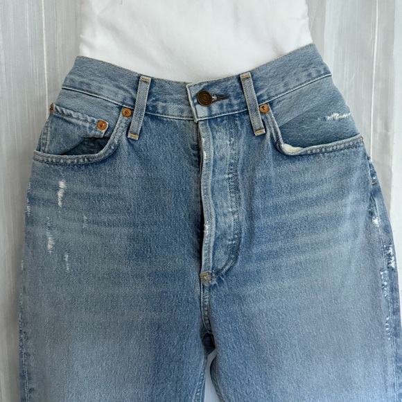 AGOLDE High Rise Straight Leg Distressed Light Wash Jeans W24 RILEY STRAIGHT - Picture 4 of 14